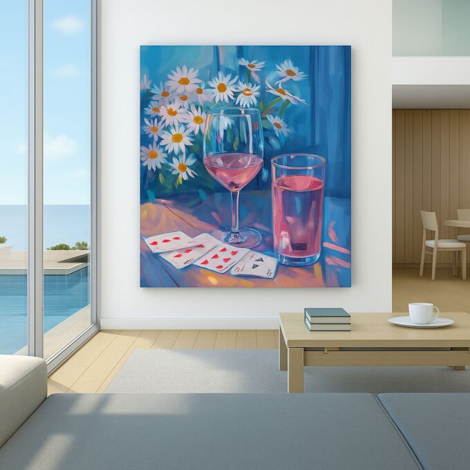 Daisies & Wine – Floral and Wine Canvas Wall Art - Image 3