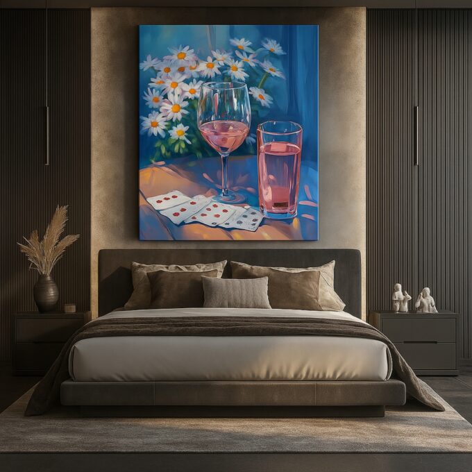 Daisies & Wine – Floral and Wine Canvas Wall Art - Image 2