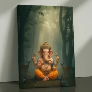 Serene Woodland Grace Ganesha religious canvas print by Artfy Canvas – nature-inspired Hindu canvas painting, wall paintings, artwork for Indian home décor
