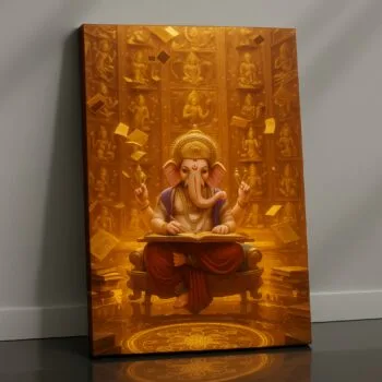 Sacred Wisdom Vault Ganesha religious canvas print by Artfy Canvas – knowledge-inspired Hindu canvas painting, wall paintings, artwork for worship décor