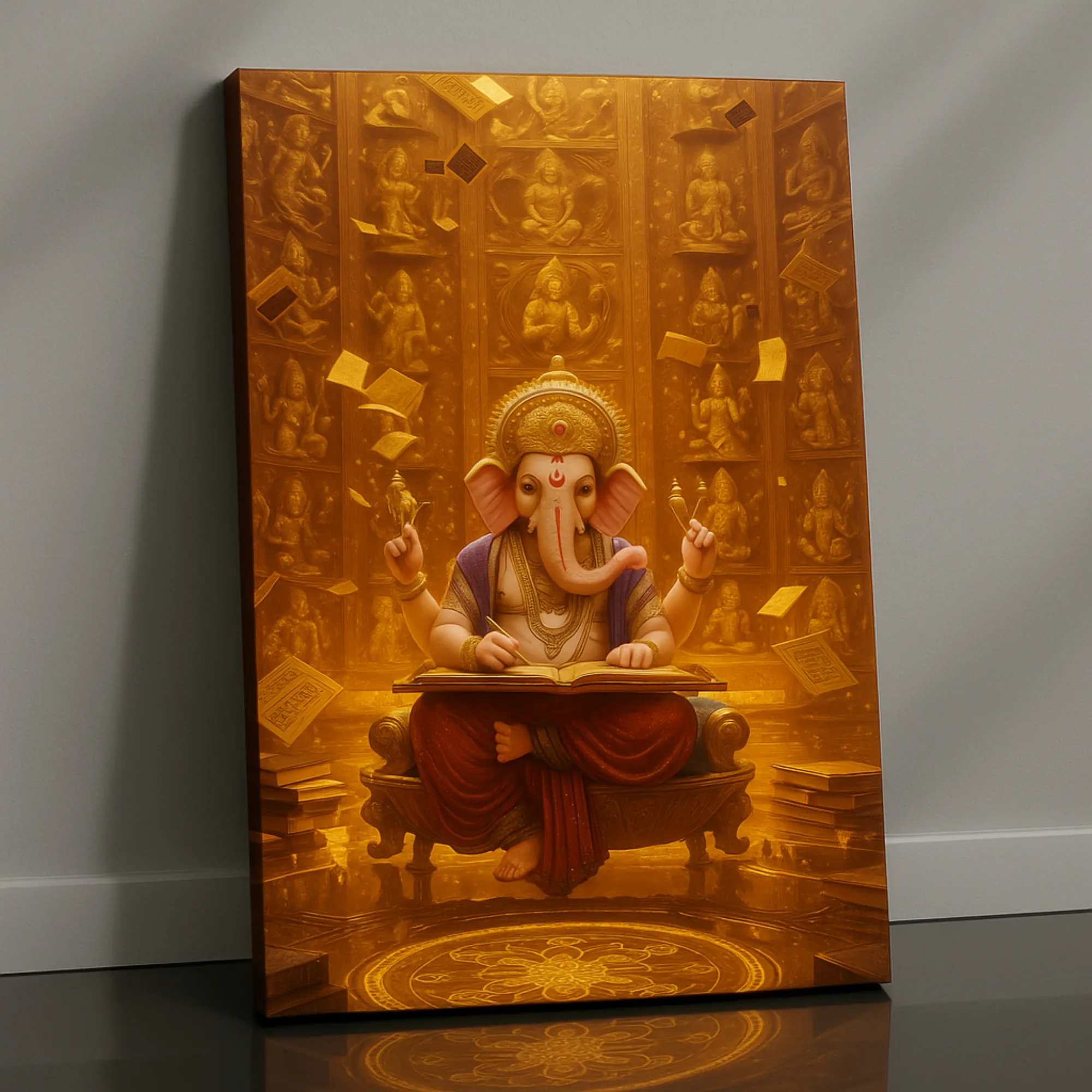 Sacred Wisdom Vault Ganesha religious canvas print by Artfy Canvas – knowledge-inspired Hindu canvas painting, wall paintings, artwork for worship décor