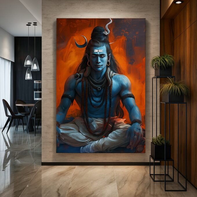 Serene Flame Shiva Meditation Canvas Wall Art - Image 2