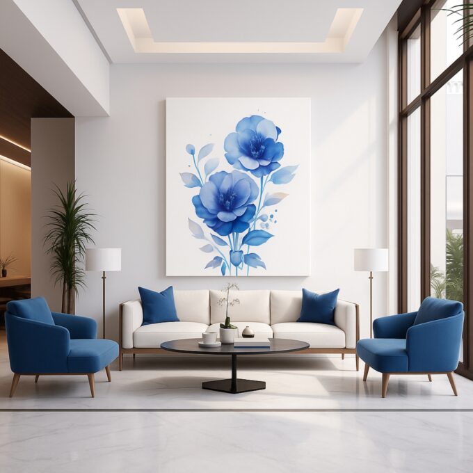 Indigo Petals – Elegant Blue Flower Canvas Wall Art for Modern Spaces - Image 2