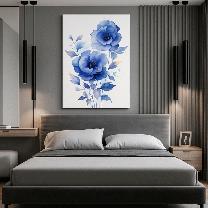 Indigo Petals – Elegant Blue Flower Canvas Wall Art for Modern Spaces - Image 3