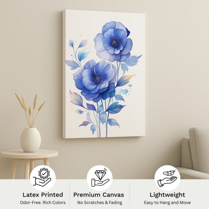 Indigo Petals – Elegant Blue Flower Canvas Wall Art for Modern Spaces - Image 4