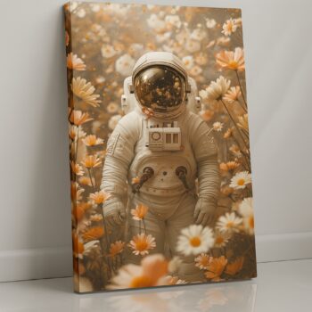 Cosmic Bloomwalker – Dreamy Astronaut Canvas Wall Art with Floral Fantasy