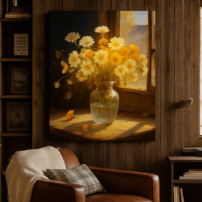 Sunlit Petals – Elegant Floral Canvas Wall Art for Modern Interiors - Image 3