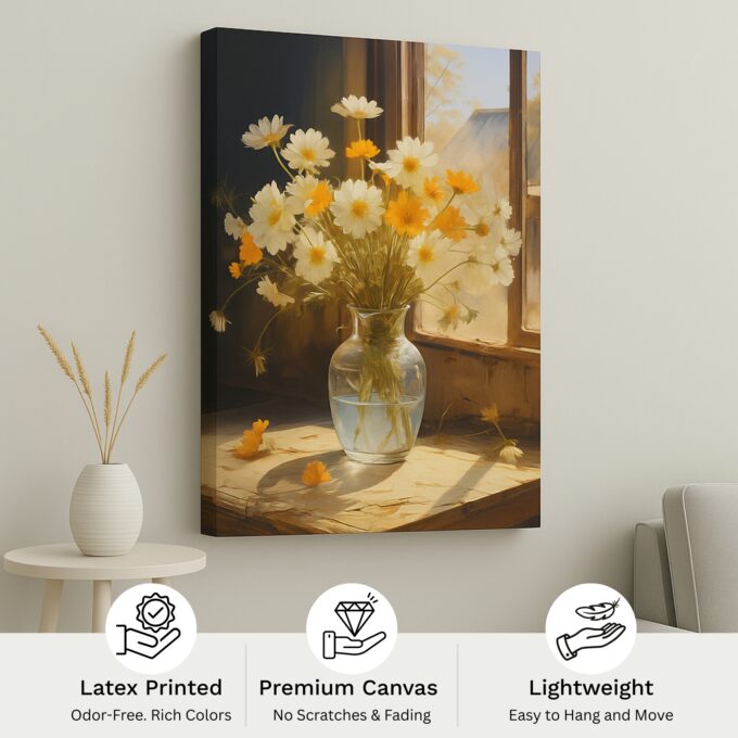 Sunlit Petals – Elegant Floral Canvas Wall Art for Modern Interiors - Image 4