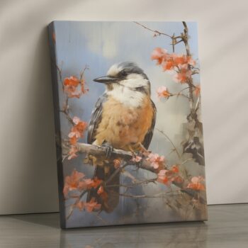 Springtime Sentinel – Charming Bird Canvas Wall Art for Nature Lovers