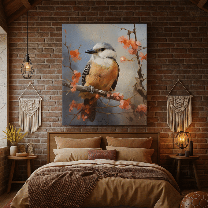 Springtime Sentinel – Charming Bird Canvas Wall Art for Nature Lovers - Image 2