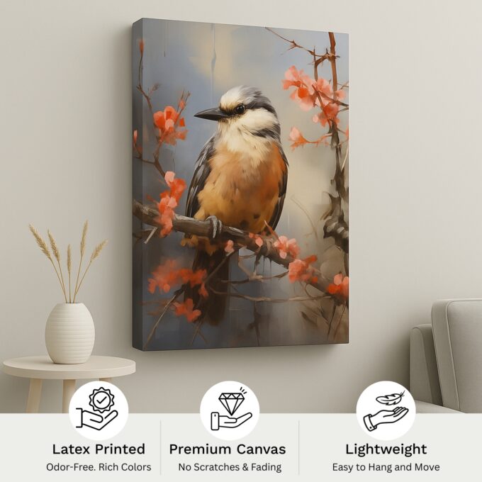 Springtime Sentinel – Charming Bird Canvas Wall Art for Nature Lovers - Image 4