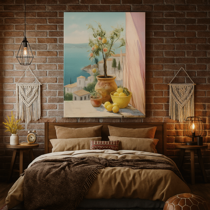 Citrus Balcony – Mediterranean Terrace Canvas Wall Art with Lemon Tree & Ocean View - Image 3