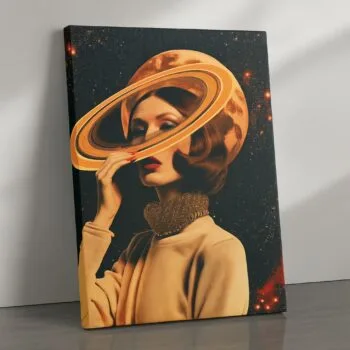 Rings of Elegance retro space surrealism canvas print by Artfy Canvas – abstract canvas painting, wall paintings, artwork for wall décor