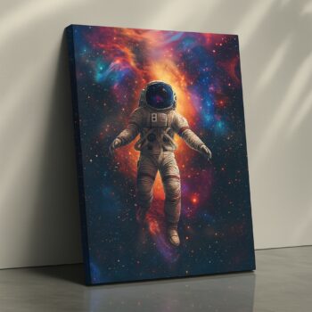 Cosmic Drift – Astronaut Floating in Space Canvas Wall Art with Nebula Backdrop