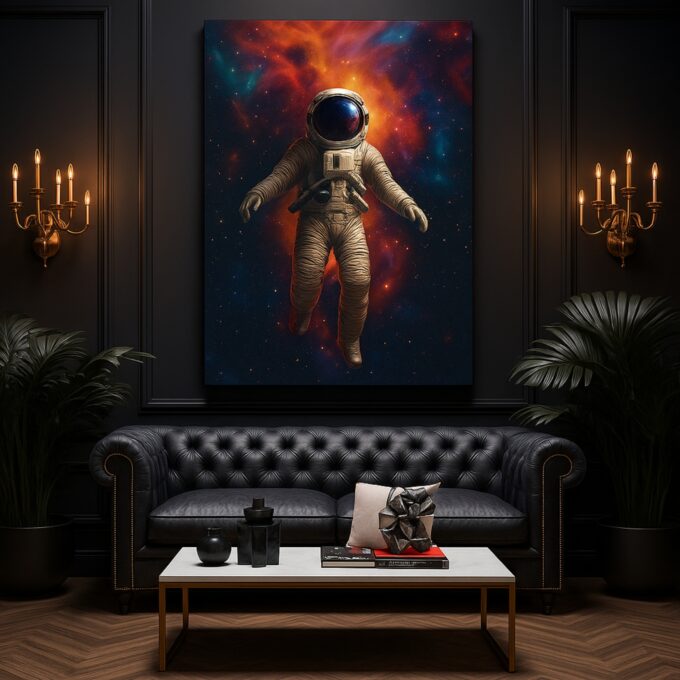 Cosmic Drift – Astronaut Floating in Space Canvas Wall Art with Nebula Backdrop - Image 2
