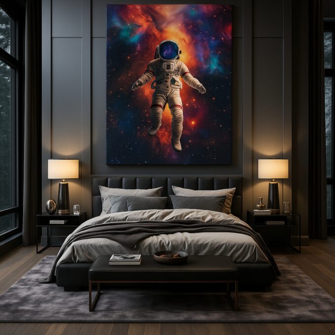 Cosmic Drift – Astronaut Floating in Space Canvas Wall Art with Nebula Backdrop - Image 3