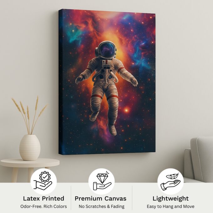 Cosmic Drift – Astronaut Floating in Space Canvas Wall Art with Nebula Backdrop - Image 4