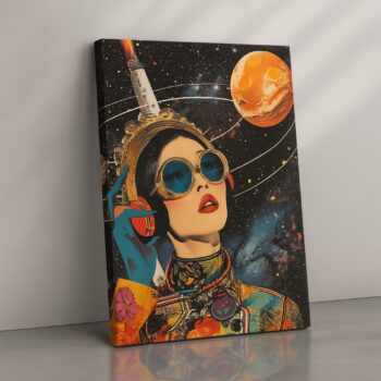 Orbit of Dreams – Retro Pop Space Canvas Wall Art with Female Astronaut