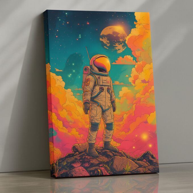 Horizon Voyager – Astronaut Canvas Wall Art in Dreamlike Sunset Sky