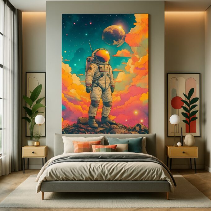Horizon Voyager – Astronaut Canvas Wall Art in Dreamlike Sunset Sky - Image 3