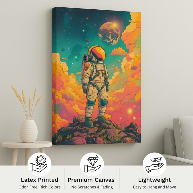 Horizon Voyager – Astronaut Canvas Wall Art in Dreamlike Sunset Sky - Image 4