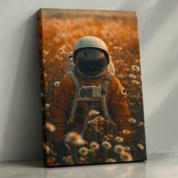 Fields of Solitude – Astronaut Canvas Wall Art in Golden Daisy Meadow
