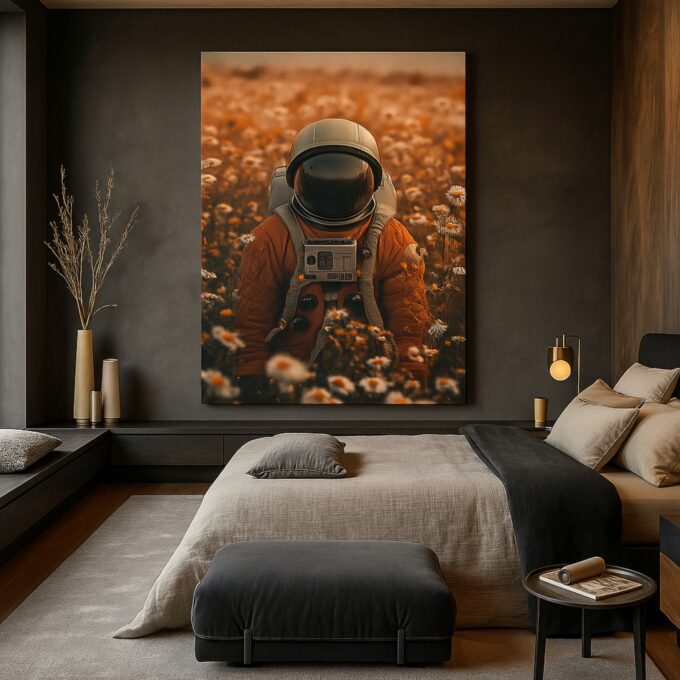 Fields of Solitude – Astronaut Canvas Wall Art in Golden Daisy Meadow - Image 3