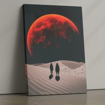 Crimson Eclipse – Bold Desert Canvas Wall Art with Red Moon