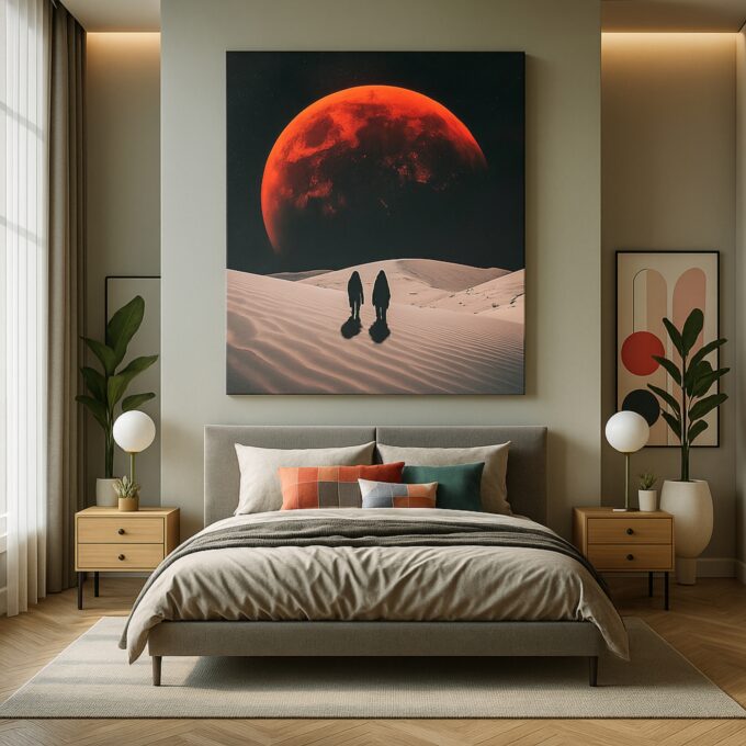 Crimson Eclipse – Bold Desert Canvas Wall Art with Red Moon - Image 3