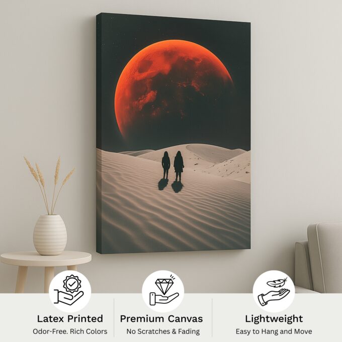 Crimson Eclipse – Bold Desert Canvas Wall Art with Red Moon - Image 4