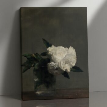 Midnight Bloom – Dark Floral Canvas Wall Art with Classic Oil Painting Style