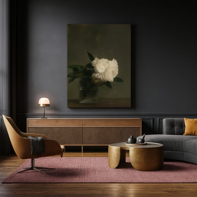 Midnight Bloom – Dark Floral Canvas Wall Art with Classic Oil Painting Style - Image 2