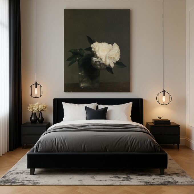 Midnight Bloom – Dark Floral Canvas Wall Art with Classic Oil Painting Style - Image 3
