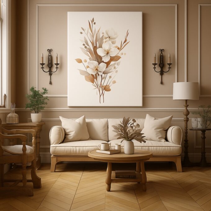 Sepia Petals – Minimalist Floral Canvas Wall Art in Neutral Tones - Image 2