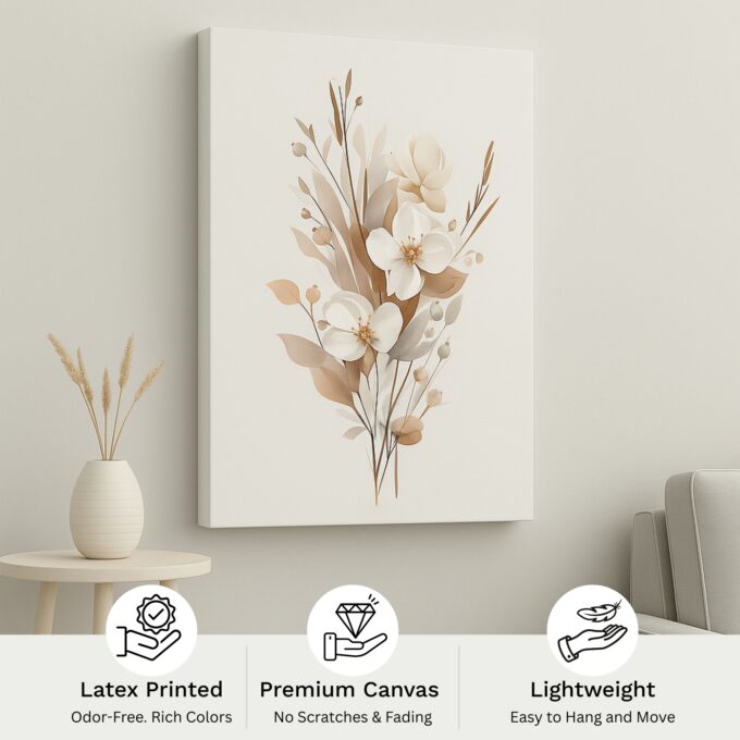 Sepia Petals – Minimalist Floral Canvas Wall Art in Neutral Tones - Image 4