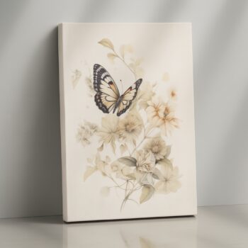 Whispering Wings – Butterfly and Floral Canvas Wall Art in Soft Neutrals