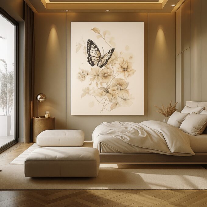 Whispering Wings – Butterfly and Floral Canvas Wall Art in Soft Neutrals - Image 3