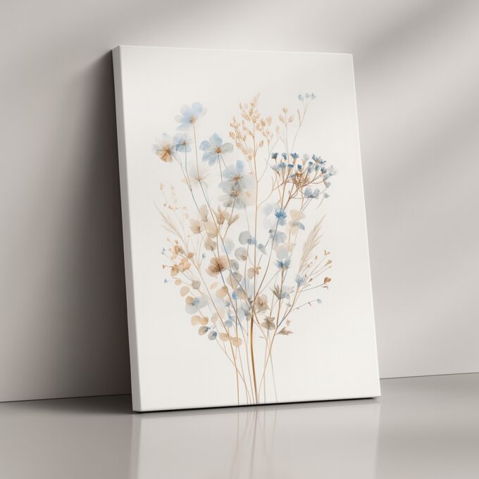 Serenity Blooms – Neutral Botanical Canvas Wall Art with Delicate Flowers