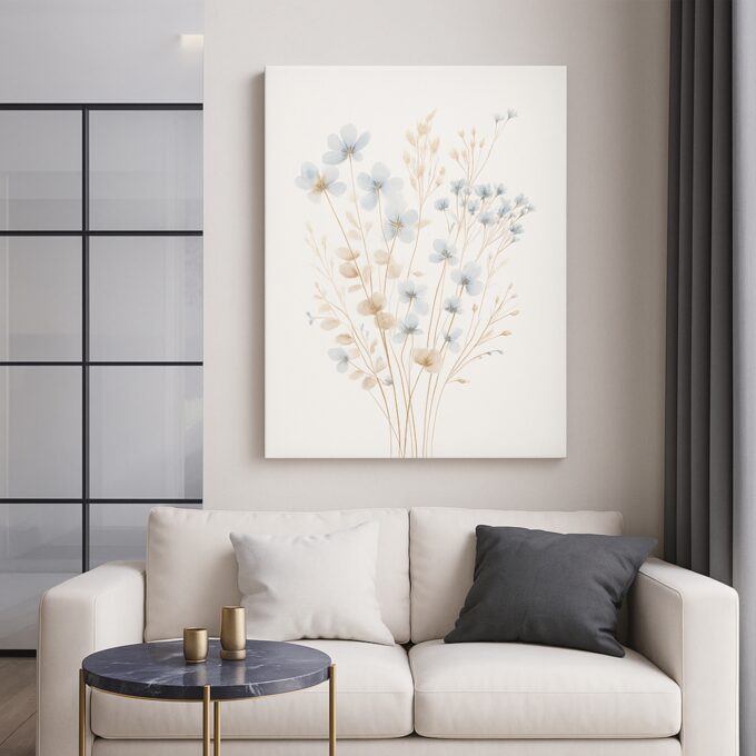 Serenity Blooms – Neutral Botanical Canvas Wall Art with Delicate Flowers - Image 3