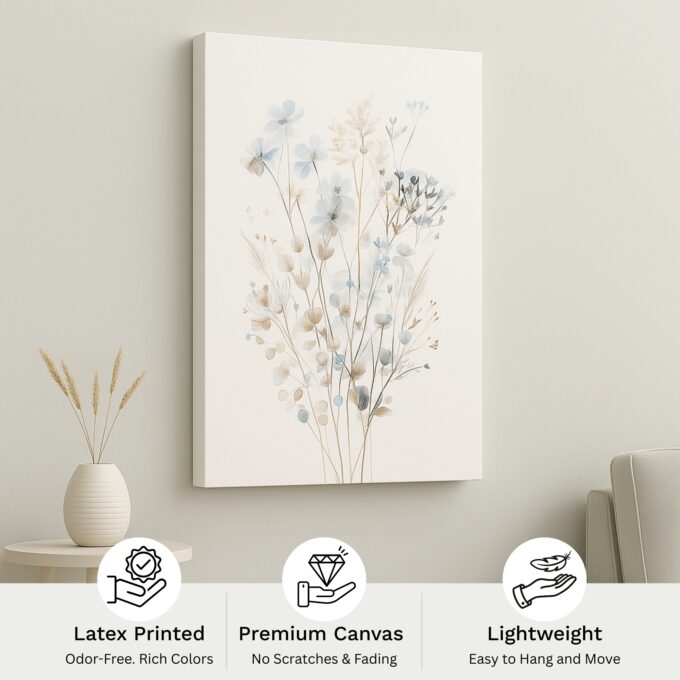 Serenity Blooms – Neutral Botanical Canvas Wall Art with Delicate Flowers - Image 4