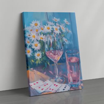 Daisies & Wine – Floral and Wine Canvas Wall Art