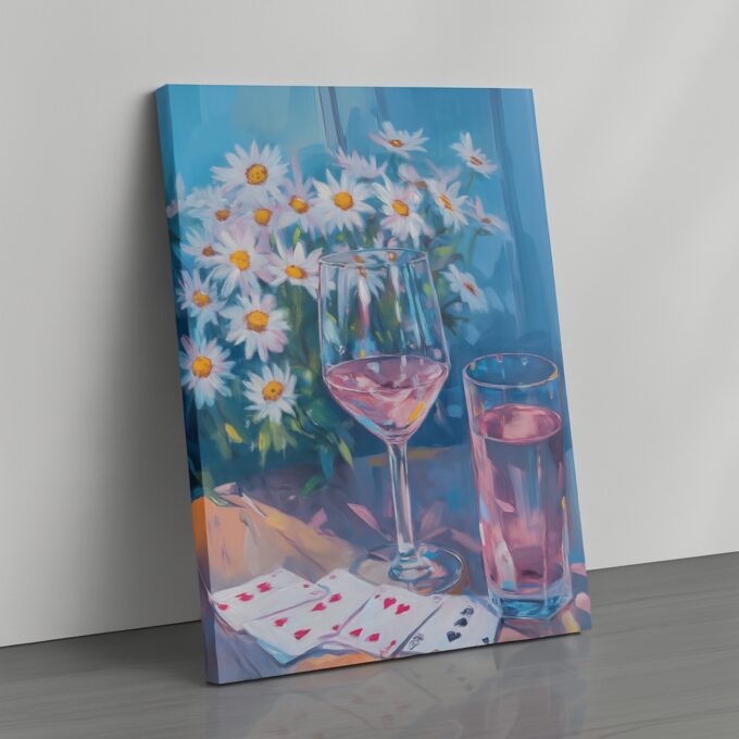 Daisies & Wine – Floral and Wine Canvas Wall Art
