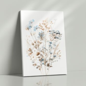 Azure Meadow – Minimalist Blue Wildflower Canvas Wall Art in Neutral Palette