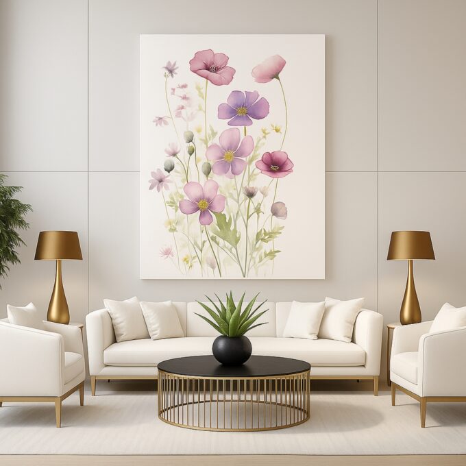 Lavender Whispers – Watercolor Wildflower Canvas Wall Art in Soft Purples - Image 2