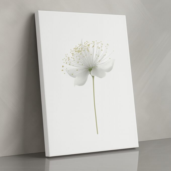 Whisper Bloom – Minimalist White Flower Canvas Wall Art with Elegant Simplicity