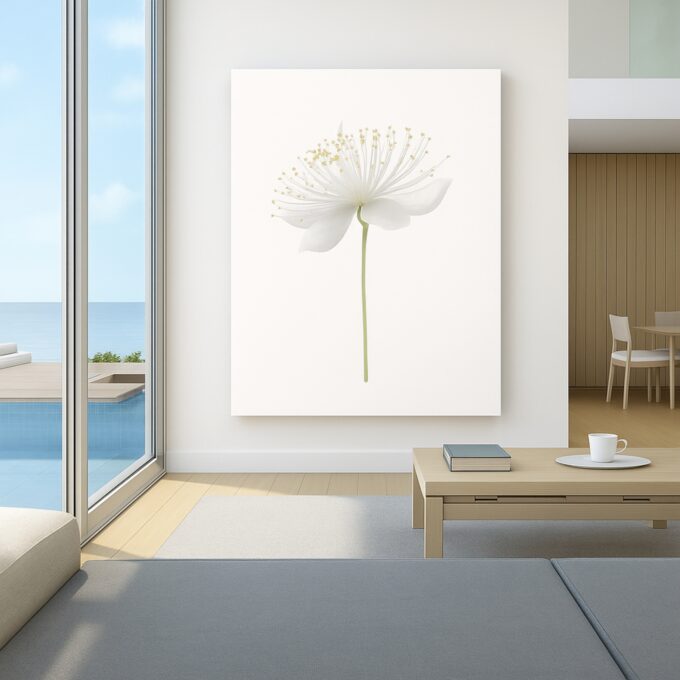 Whisper Bloom – Minimalist White Flower Canvas Wall Art with Elegant Simplicity - Image 3
