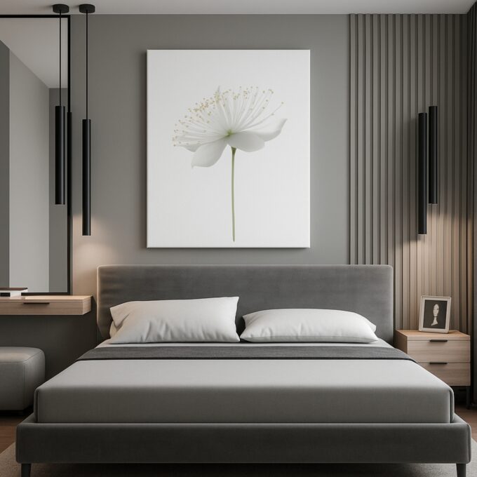 Whisper Bloom – Minimalist White Flower Canvas Wall Art with Elegant Simplicity - Image 2