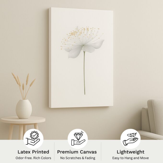 Whisper Bloom – Minimalist White Flower Canvas Wall Art with Elegant Simplicity - Image 4