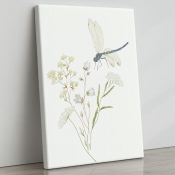 Dragonfly Whisper – Nature-Inspired Canvas Wall Art with Wildflowers and Dragonfly