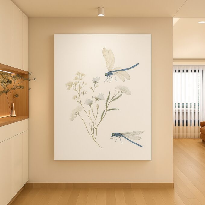 Dragonfly Whisper – Nature-Inspired Canvas Wall Art with Wildflowers and Dragonfly - Image 2